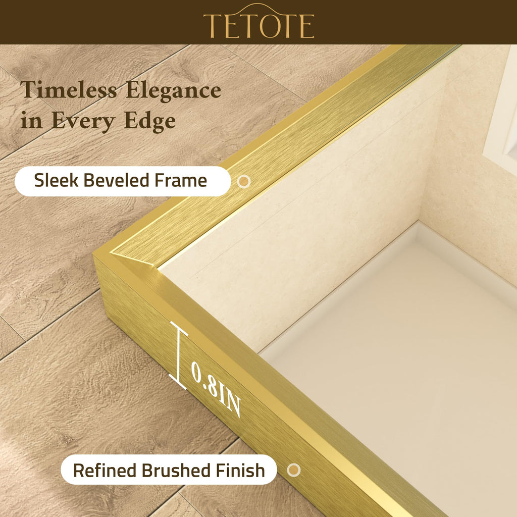 Brushed Gold Mirror Beveled Frame 72" x 36" Large Brass Gold Rectangle Bathroom Vanity Wall Mirror for Over Sink