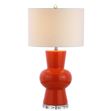 Julia Hourglass 28.5" Ceramic Bedside Table Lamp, Coral