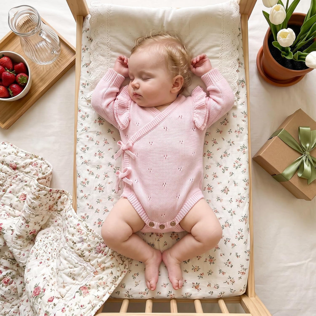 Newborn Baby Girl Sweater Ruffle Knit Romper Wrap Bodysuit