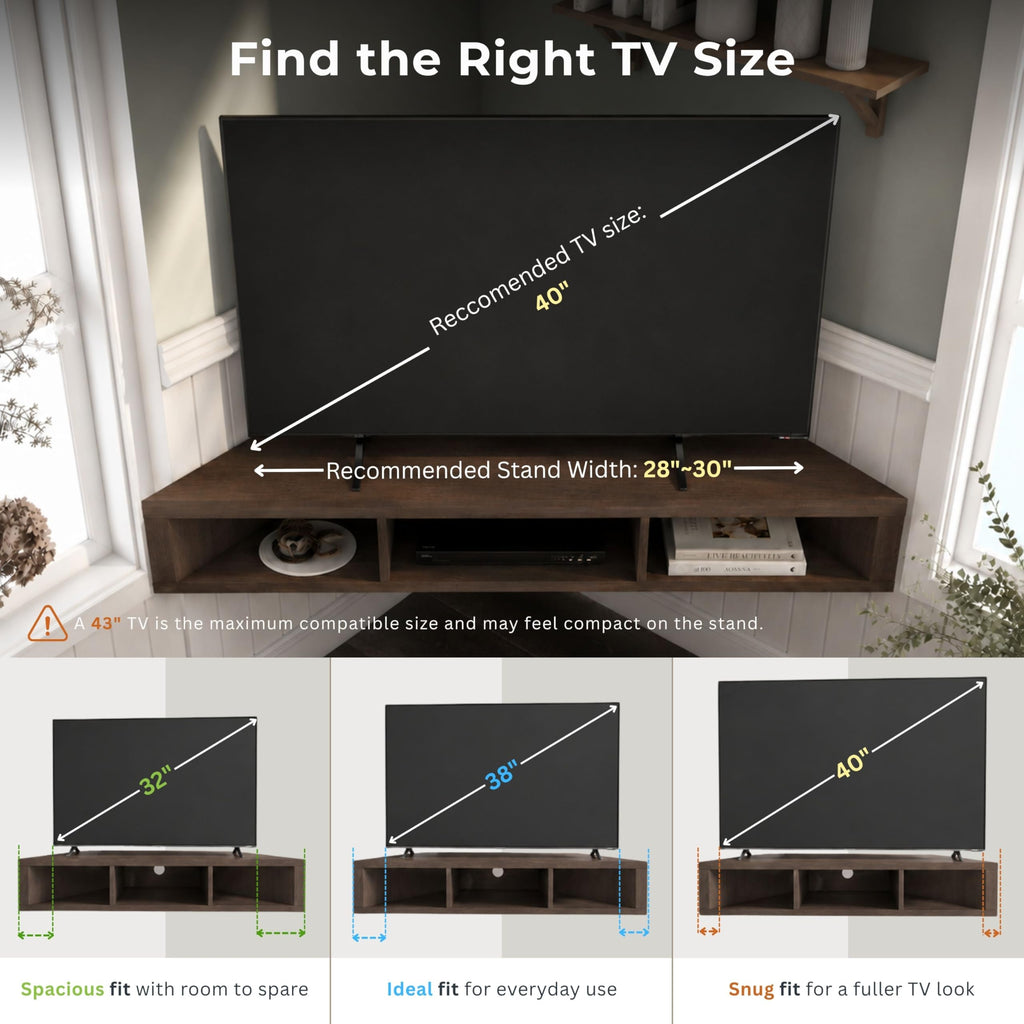 French 46.5 inch Modern Floating TV Stand with Storage, Floating Corner Shelf for Wall, Wood Entertainment Center