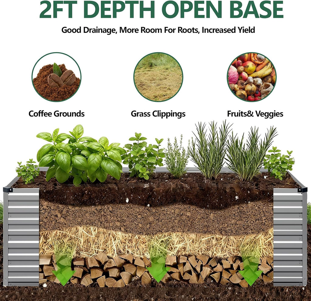 12x2x2ft Galvanized Raised Garden Bed,Metal Raised Beds Kit Silver