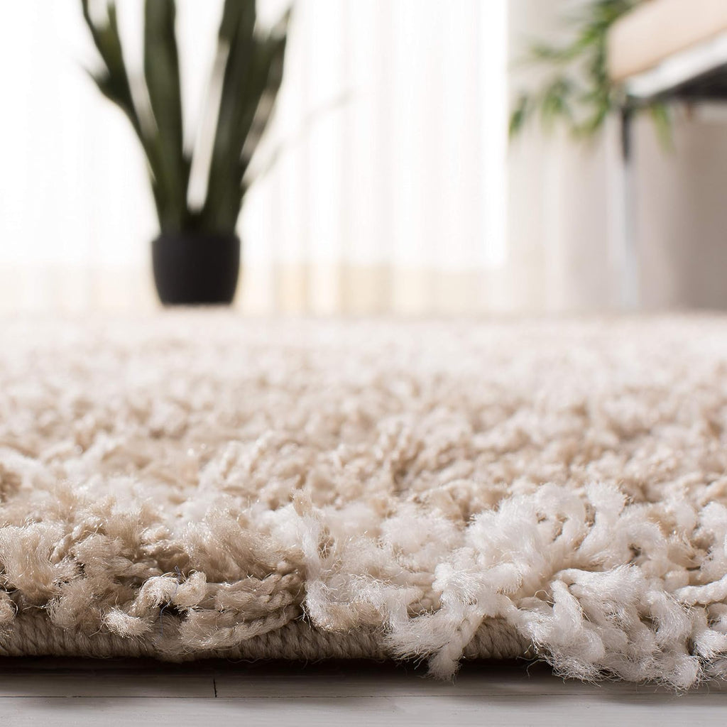 Dallas Shag Collection Area Rug - 4' Square, Beige & Ivory, Trellis Design, Non-Shedding & Easy Care, 1.5-inch Thick