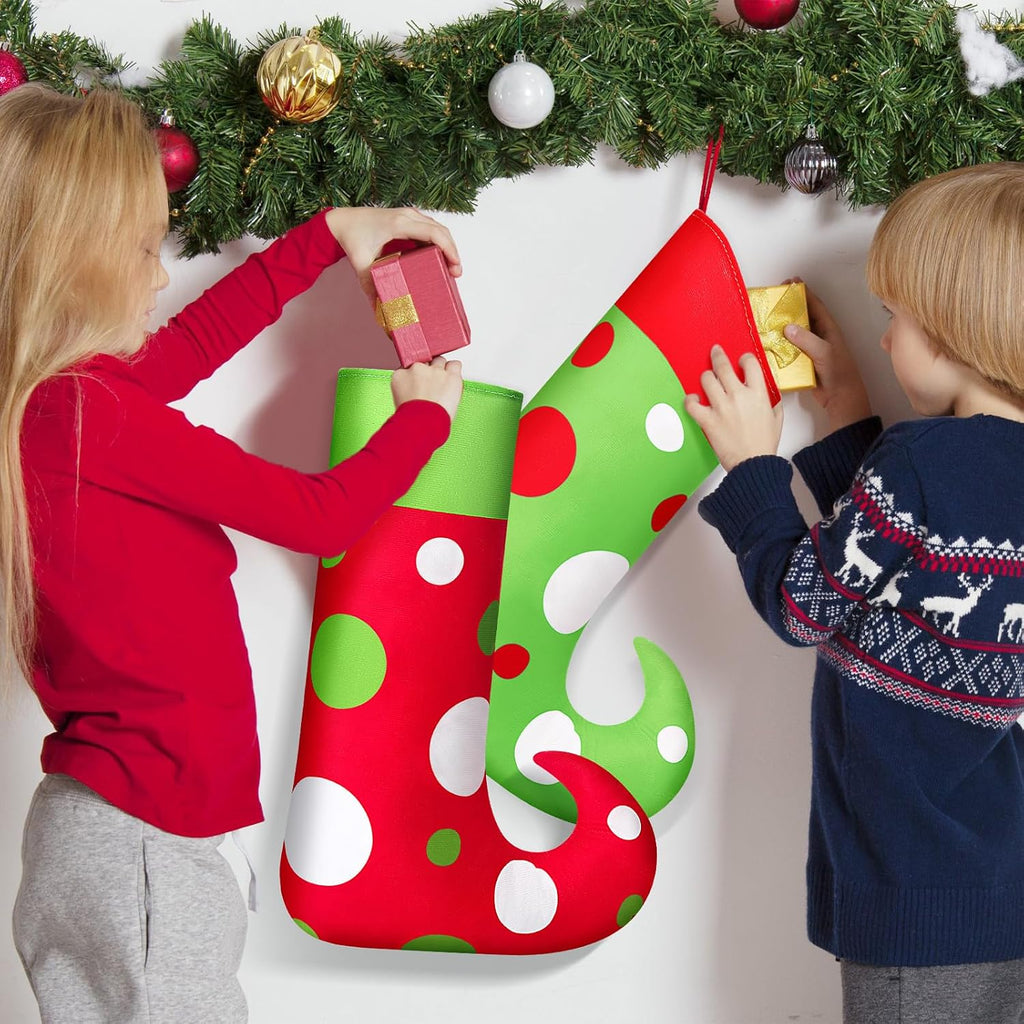 Inch Large Elf Christmas Stockings Red Green Xmas Decor - Set of 8