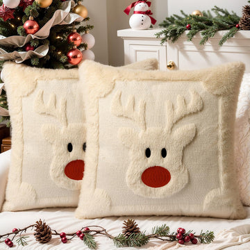 Faux Fur Christmas Pillow Covers 18x18 - Set of 2