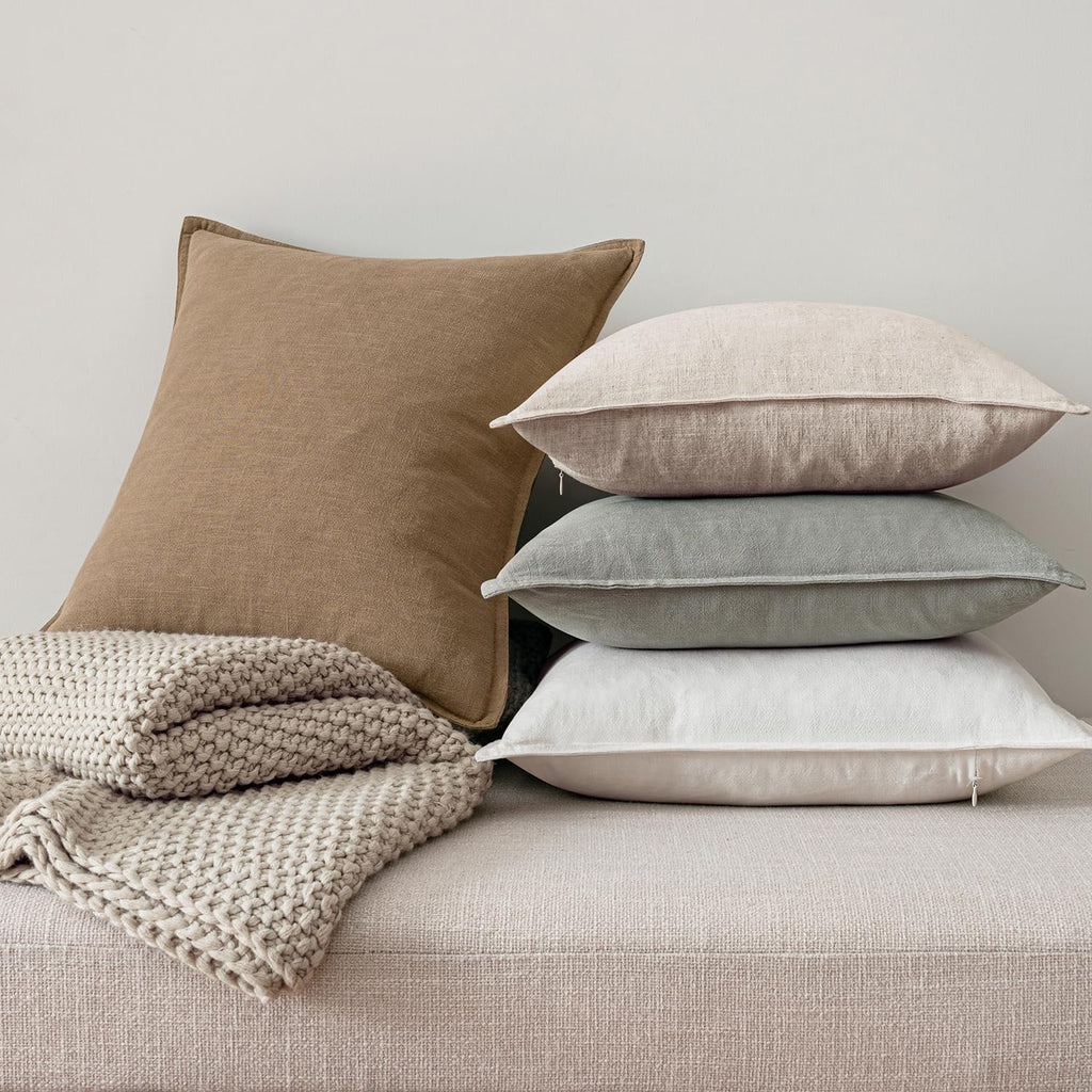 Neutral Boho Linen Decorative Pillow Covers 20x20 Inch Pack of 4
