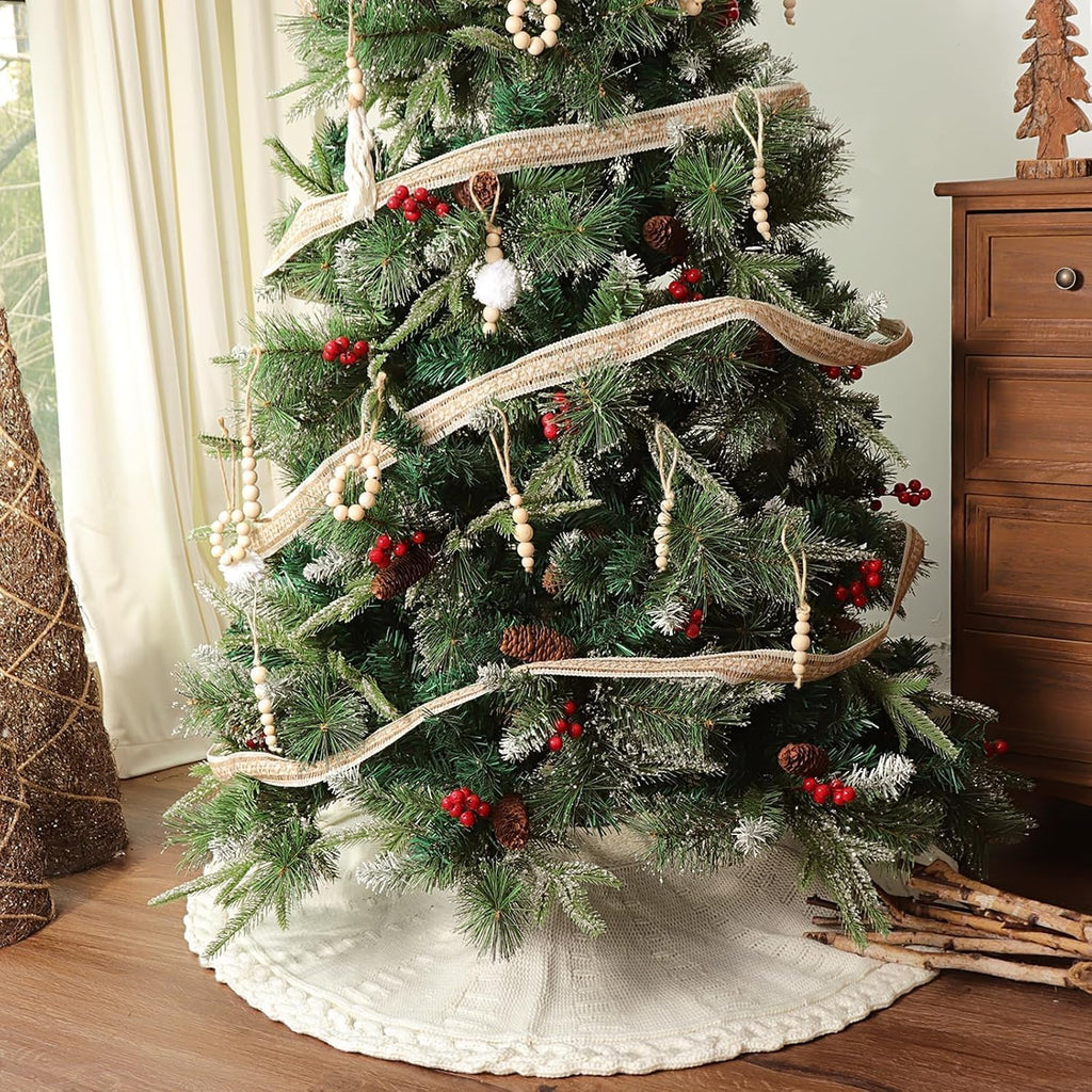 36 Inch Christmas Tree Skirt: Pencil Tree Skirt for 6FT Tree, Braided Cable Knit Cream White Small Tree Skirt