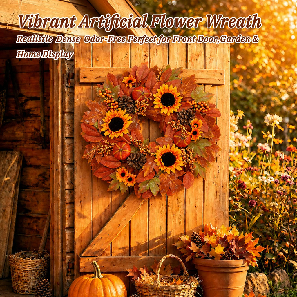 26 in Artificial Fall Wreath, Sunflower Wreaths for Front Door
