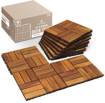 Interlocking Deck Tiles 12”x12”, Acacia Wood Patio Tiles, Waterproof Flooring Tiles for Indoor and Outdoor - Non-Slip