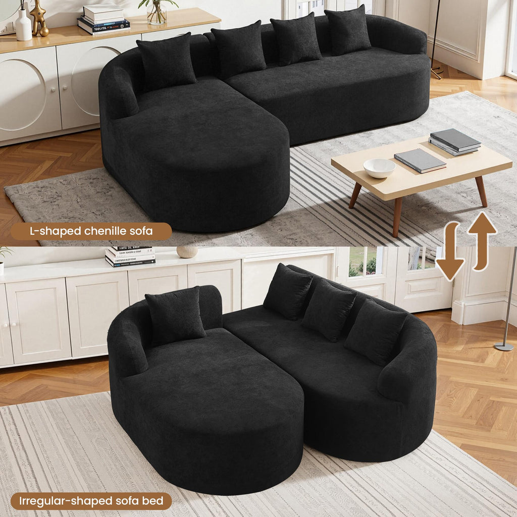 105" Boneless L Shaped Sectional Couch, Curved Cloud Deep Seat with Chaise Lounge, Oversized 4 Seater Couches, No