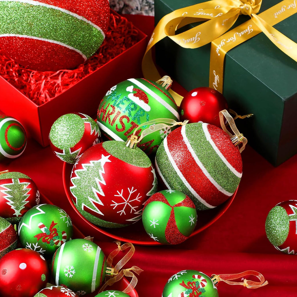 6Pcs 6" Extra Large Outdoor Christmas Ornaments, Xmas Tree Elf Swirl Ball Decoration, Big Red Green Christmas
