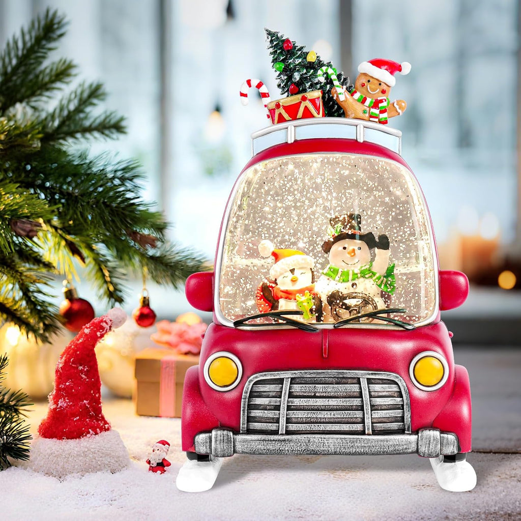 Christmas Snow Globe Lantern with 8 Holiday Music, Christmas Water Snow Globe USB/Battery Powered 6H Timer, Glitter
