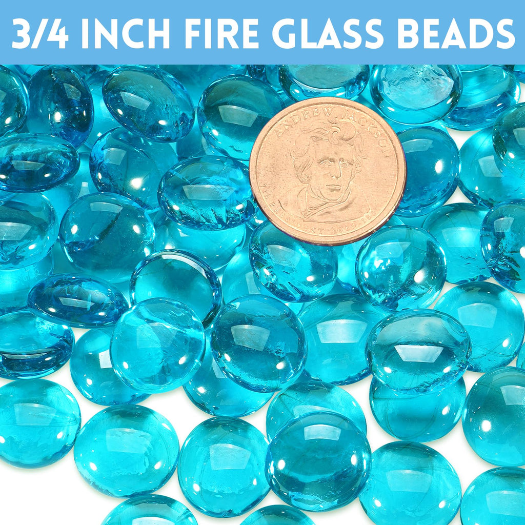 Fire Glass for Propane Fire Pit, Caribbean Blue Round Fire Pit Rocks 10lb