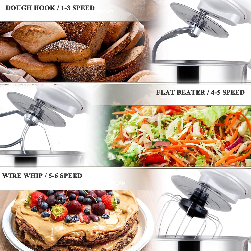 Stand Mixer 5-QT, 6+P Speed Tilt-Head Food Mixer 300W Dough Mixer with Stainless Steel Bowl,Dough Hook,Flat