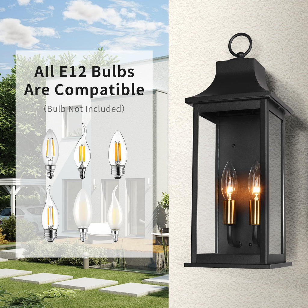 18"Outdoor Porch Light Wall Mount, Anti-Rust Aluminum & Clear Glass Wall Lamp, Outside Wall Lantern with E12 Socket