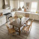 63“ Dining Table for 4 6 People Solid Wood Pine Dining Room Table Triangle Reinforced Base Rectangular Farmhouse