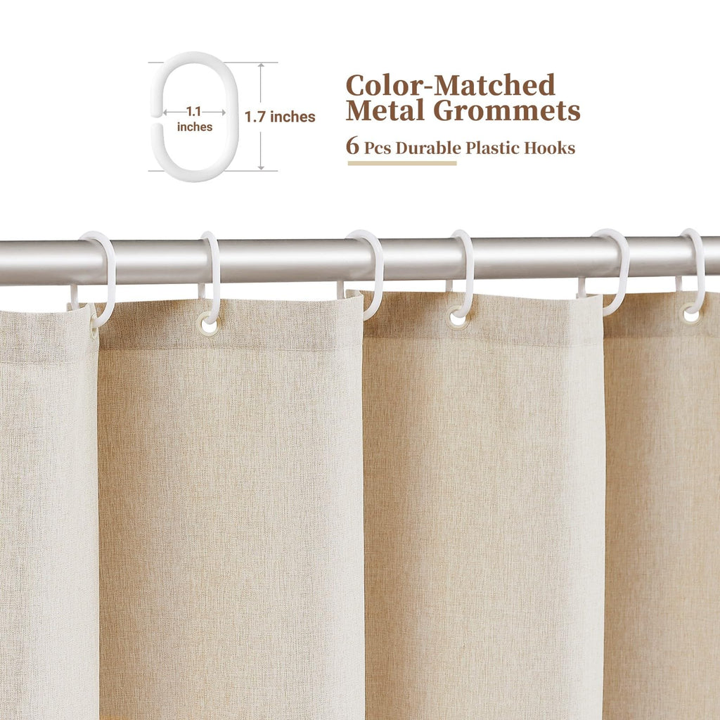 Stall Boho Scalloped Linen Textured Shower Curtain, 36x72, Beige/Cream