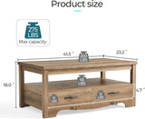 Farmhouse Coffee Table with Storage, Wood Coffee Table, Open Display Area and Storage Drawers with Metal Handles