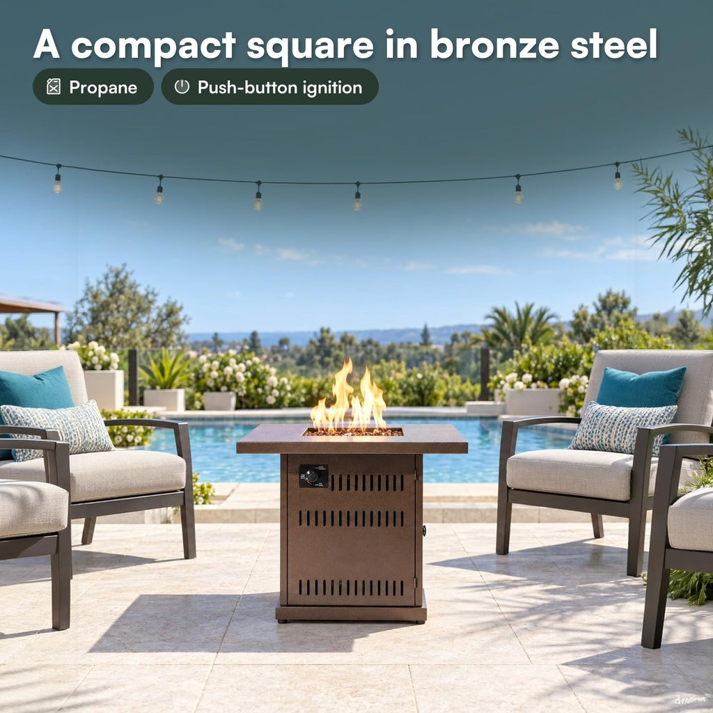 28" Square Steel Propane Propane Fire Pit Table Patio Heater 50, 000 BTU