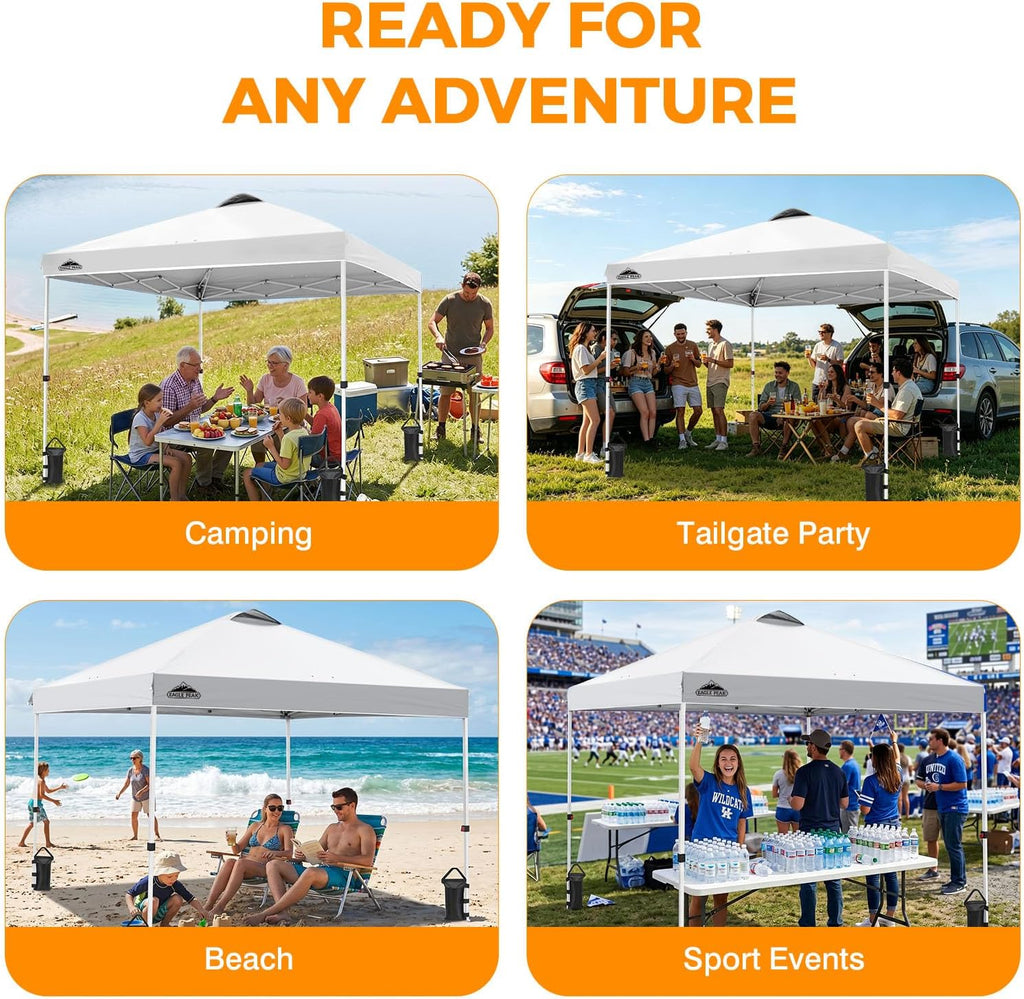 Pop Up Canopy Tent with Wheeled Carry Bag, 8 Stakes, 4 Ropes, 4 Weight Bags, Easy Set Up Tent Canopy, 10x10 ft