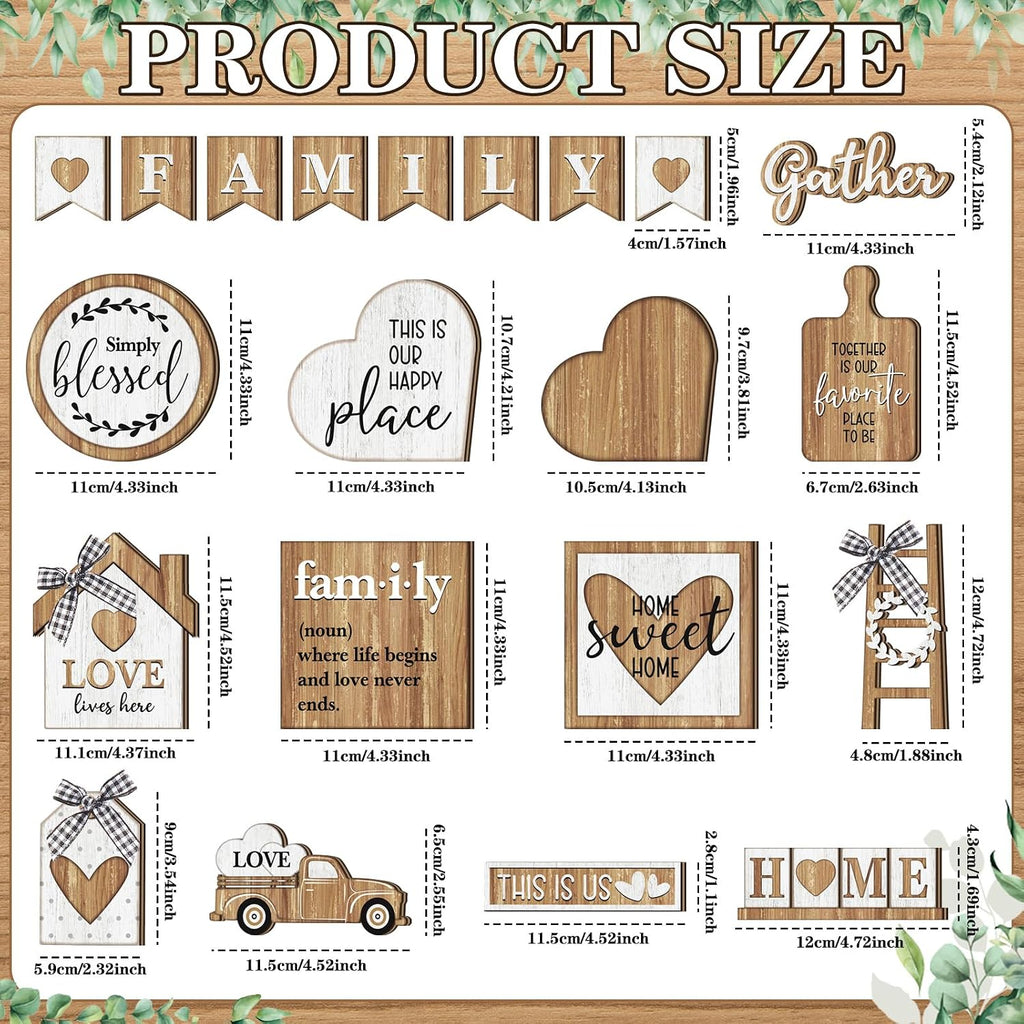 Farmhouse Tiered Tray Decor Rustic Wood Tabletop Signs Table Decor - Set of 21