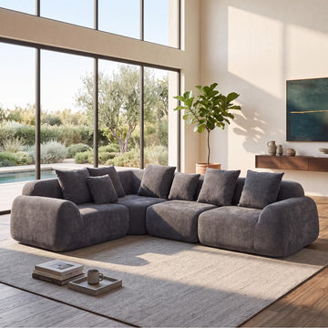 118-Inch Oversized Cloud Sectional, Velvet Boneless L-Shaped Couch with Curved Chaise, Compression Memory Foam
