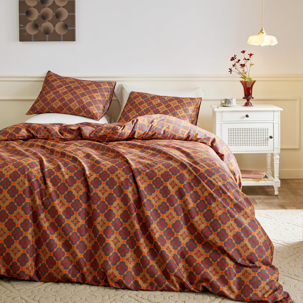 Vintage Bohemian Duvet Cover Queen 100% Cotton 3 Pcs Set