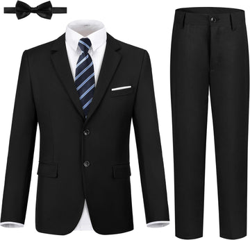 Boys Formal Suits Slim Fit 5 Piece Kids Jacket Pants Set with Shirt Tie