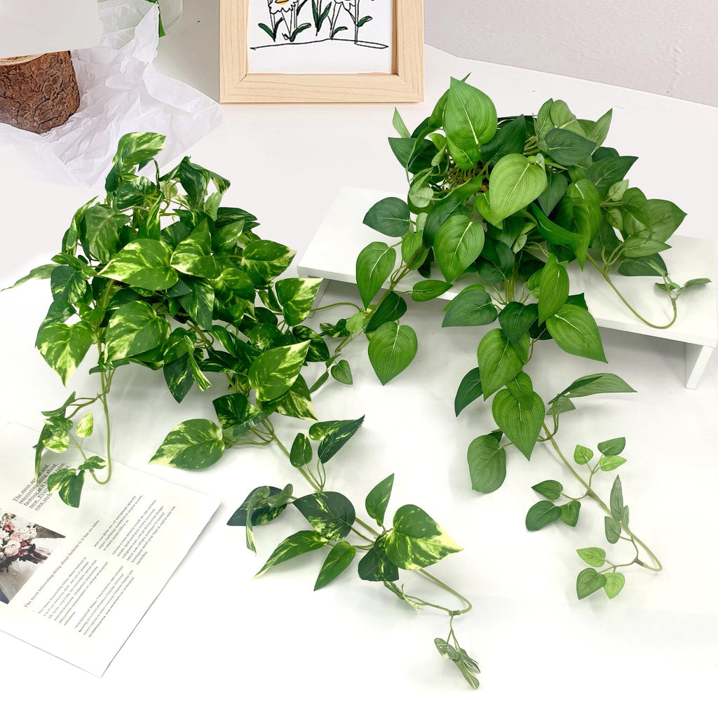 2 Pack Artificial Hanging Plants with White Pots 23.6''