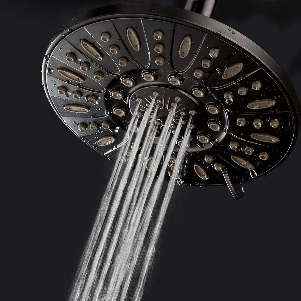 OIL RUBBED BRONZE High Pressure 6-Setting 7" Rain Shower Head - Angle Adjustable, Anti-Clog Showerhead Jets
