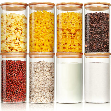 Glass Jars with Bamboo Lids 28 floz [Set of 8], Glass Canisters with Airtight Lids, Glass Food Storage Containers