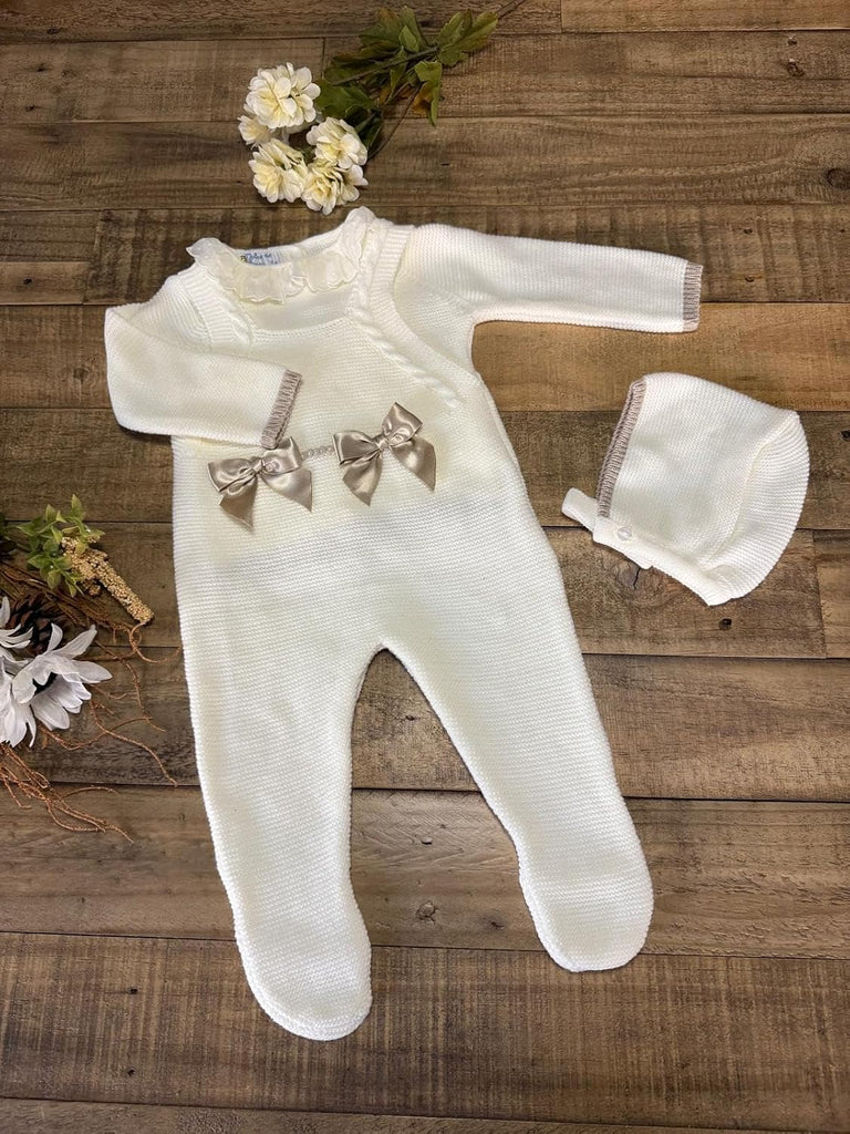 Piece Knitted Romper Set Sweater Hat Infant Boys Girls Overalls Soft Outfit Long Sleeve - Made in Spain