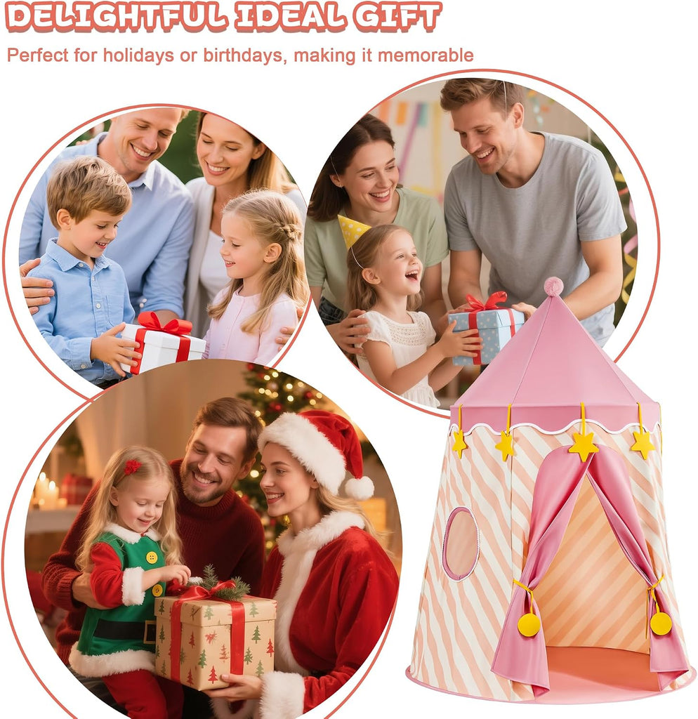 Kids Play Tent, Princess Castle Pop Up Tent Kids with Star and Window, Portable Toddler Play Tent Indoor Outdoor