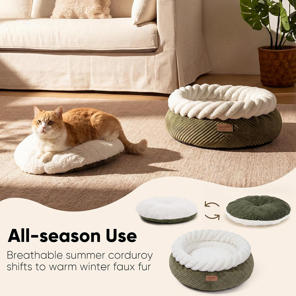 Cute Round Cat Bed, Calming Donut Small Dog Beds, Washable