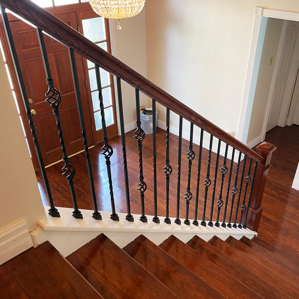 Stair Parts - Single Twist Iron Balusters (Box of 10) 1/2" Staircase Square Metal Spindles (Real Satin Black not