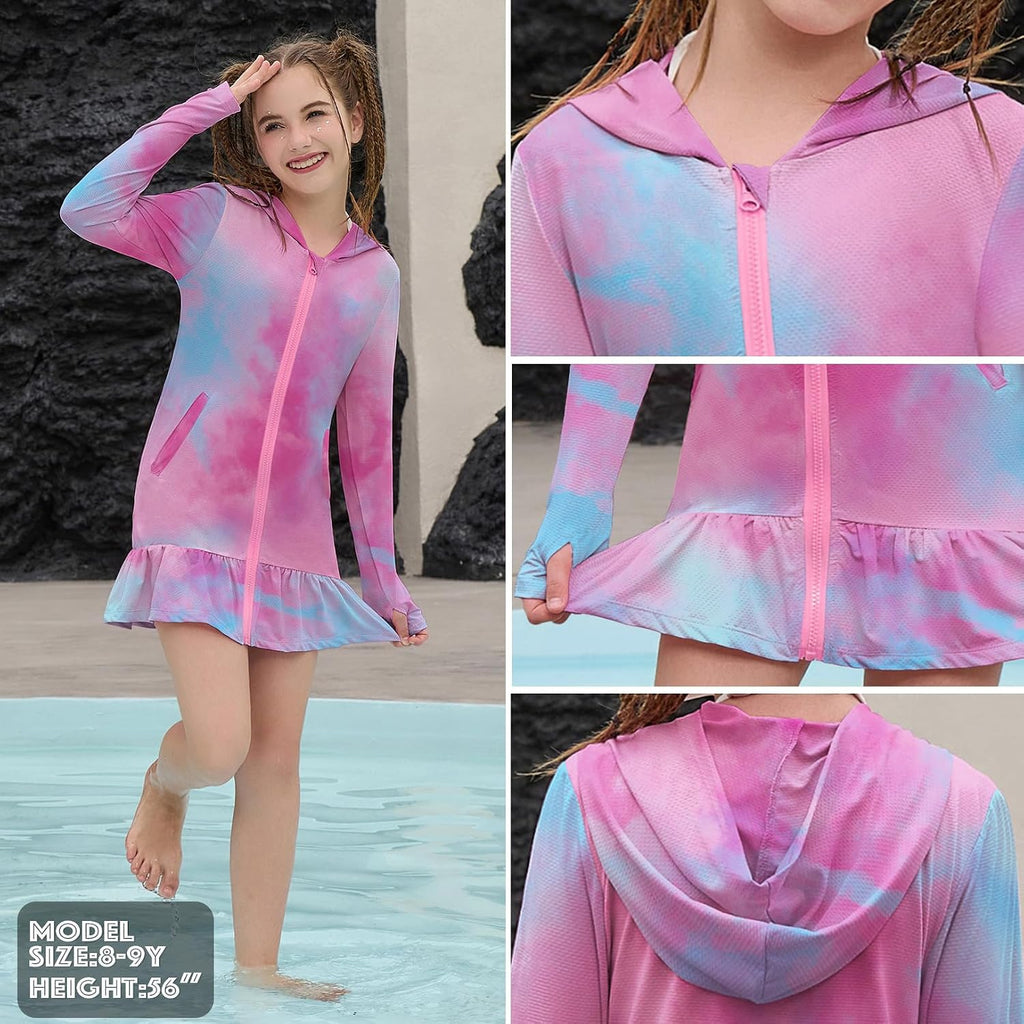 Girls Swim Cover Up UPF 50+ Sun Protection Rash Guard Hoodie