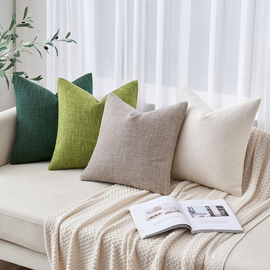 Burlap Linen Throw Pillow Covers 20x20 Inch Set of 2 Green