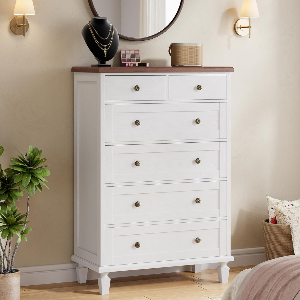 6 Drawer, 47" Vintage, White
