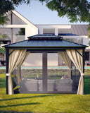 GarveeLife Hardtop Gazebo 10 ft x14 ft for All Weather, with Double Metal Roof, Aluminum Alloy Frame, Net, and Curtain