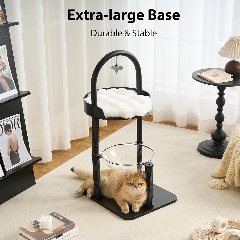 34" Modern Cat Tree Furniture for Indoor Small & Medium Cats, Minimalist Cat Tower with Scratching Posts, Wood