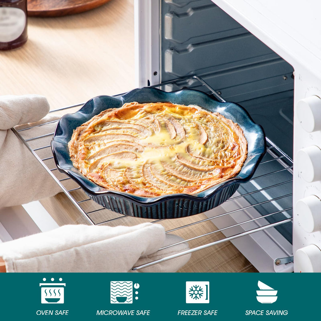 2 Pack Pie Pans for Baking, 9 Inch Ceramic Ruffled Pie Dish