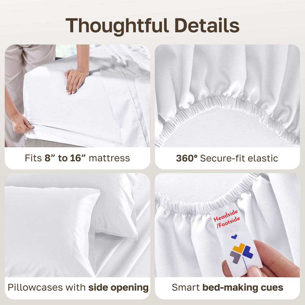 Softest 100% Cotton Sateen Sheets, 4 Pcs, White