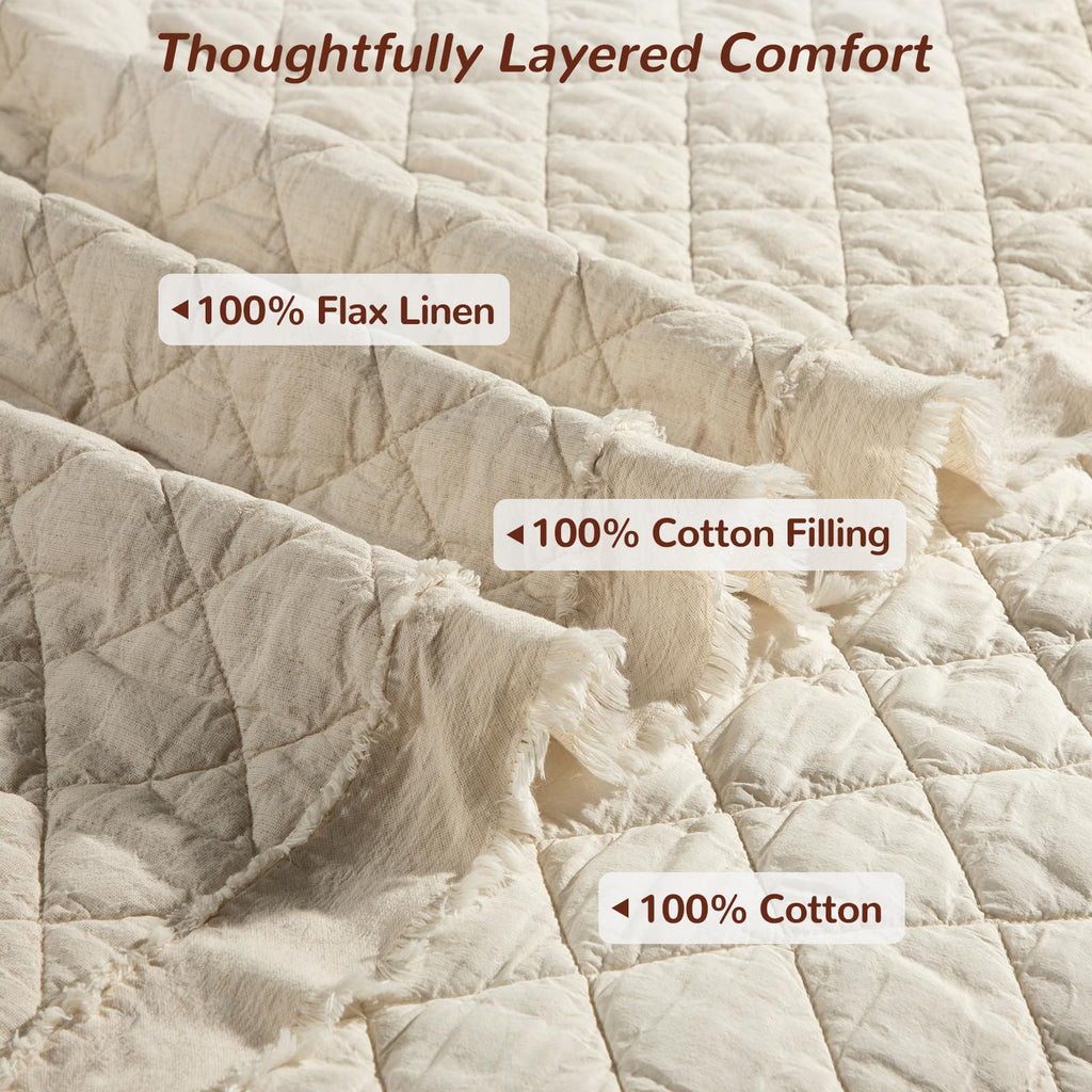 100% French Flax Linen Front Cotton Back Quilt Set