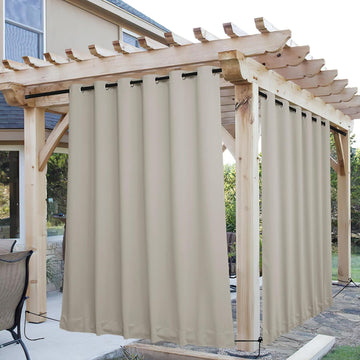 Windproof Outdoor Curtains Waterproof W84xL108 Natural | Premium Thick Privacy Weatherproof UV Block Drapes Grommet