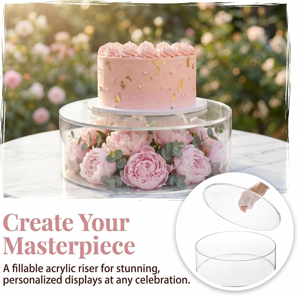 Clear Acrylic Fillable Cake Stand, Cake Tier Display Stand Cupcake Stand, 12 Inch & 8 Inch Round Cylinder - Set of 2