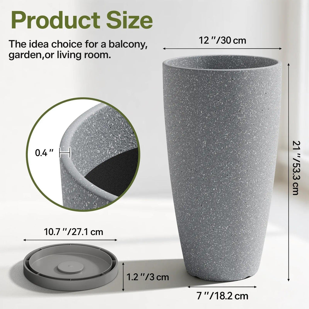 2 Packs 21 inch Tall Planter, Indoor Outdoor Round Planter for Porch, Large Plant Pot with Drainage Hole Garden Front