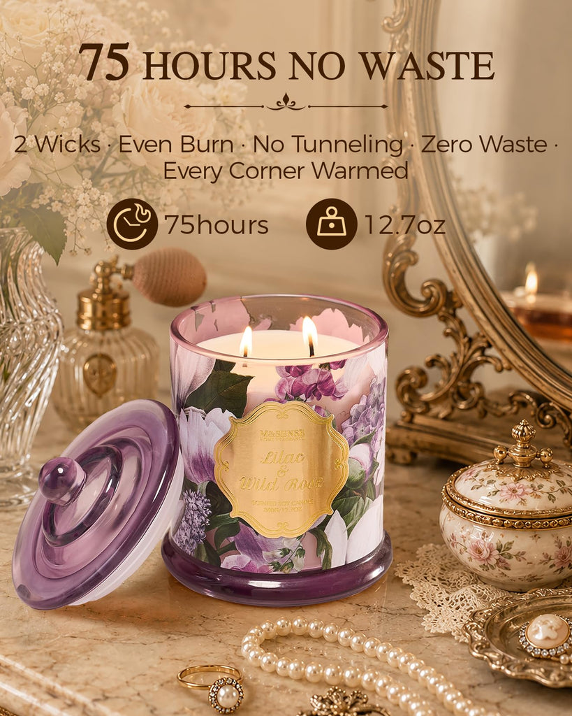 Lilac Wild Rose Non Toxic Large Soy Candle, 12.7oz Romance Scent