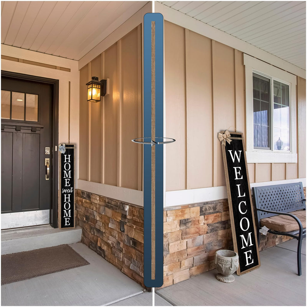 Outdoor Welcome Sign for Front Porch 2 Sided 45"X9" Wood Black