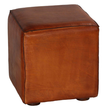 Sands Genuine Leather Cube Ottoman, Saddle Brown