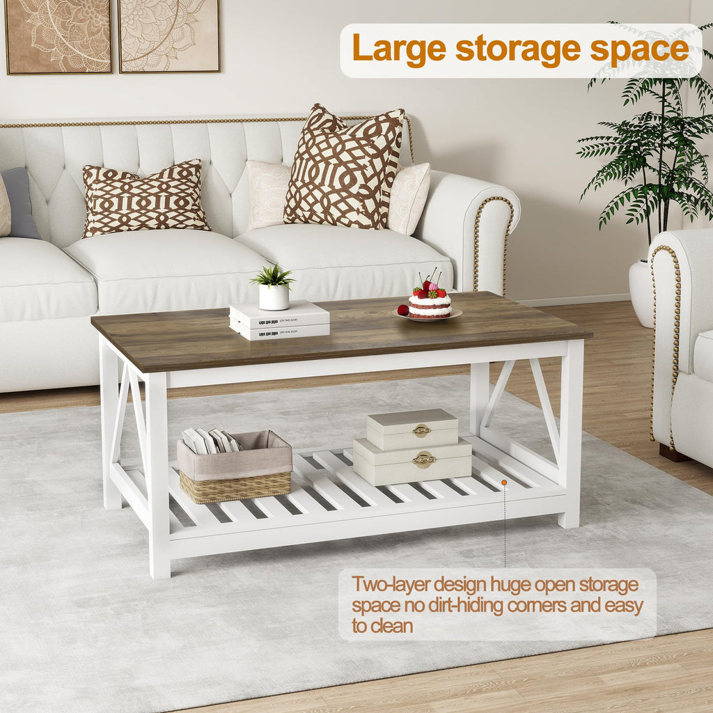 Coffee Table with Storage Small White Farmhouse Coffee Table