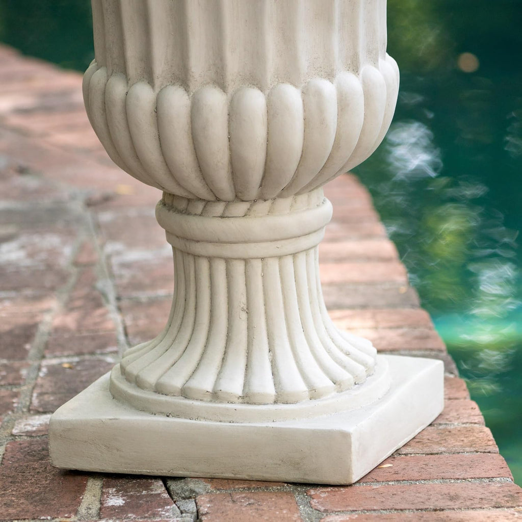 Large Urn Planter Outdoor 26.5" - Antique White Italian Garden Urn Flower Pot, Magnesium Oxide Pedestal Planters for